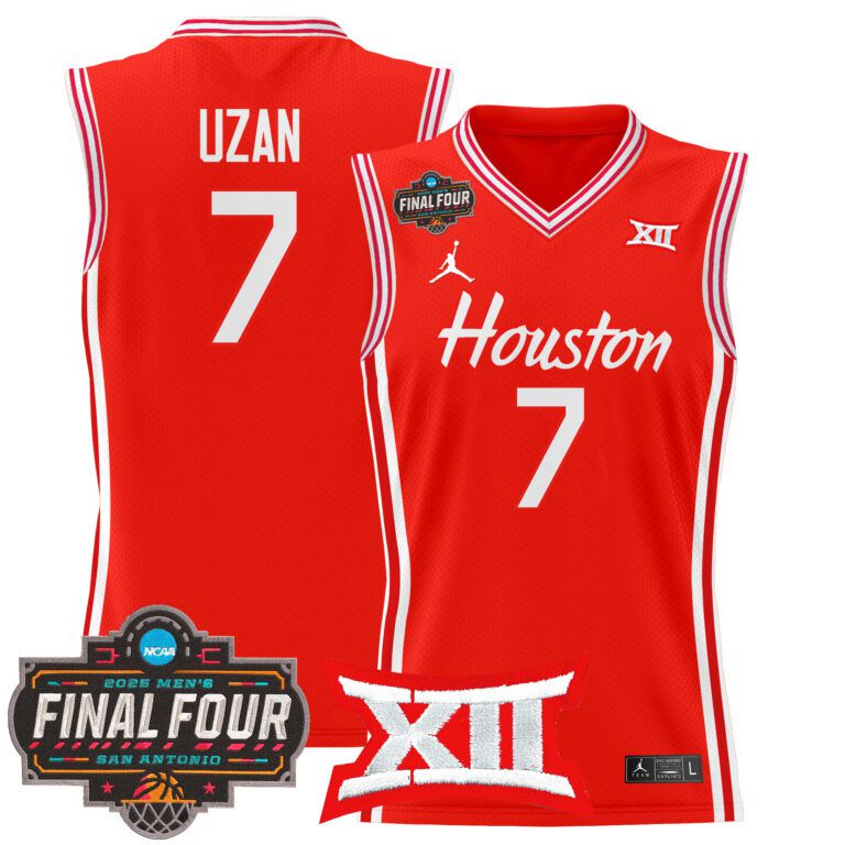 Men Houston Cougars #7 Uzan red 2025 Final Four Patch NCAA Jersey->more ncaa teams->NCAA Jersey